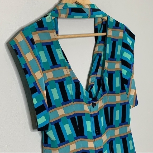 Tracy Reese Silk Geometric Low Back Blouse Blue XS - Picture 8 of 12
